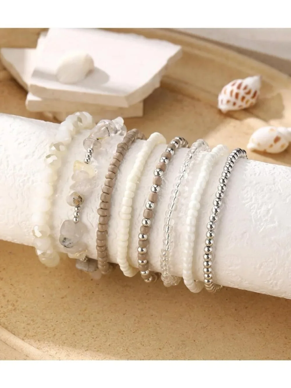 Boho Stackable Beaded Bracelets Set - 8PCS Natural Stone Stretch Jewelry Gifts